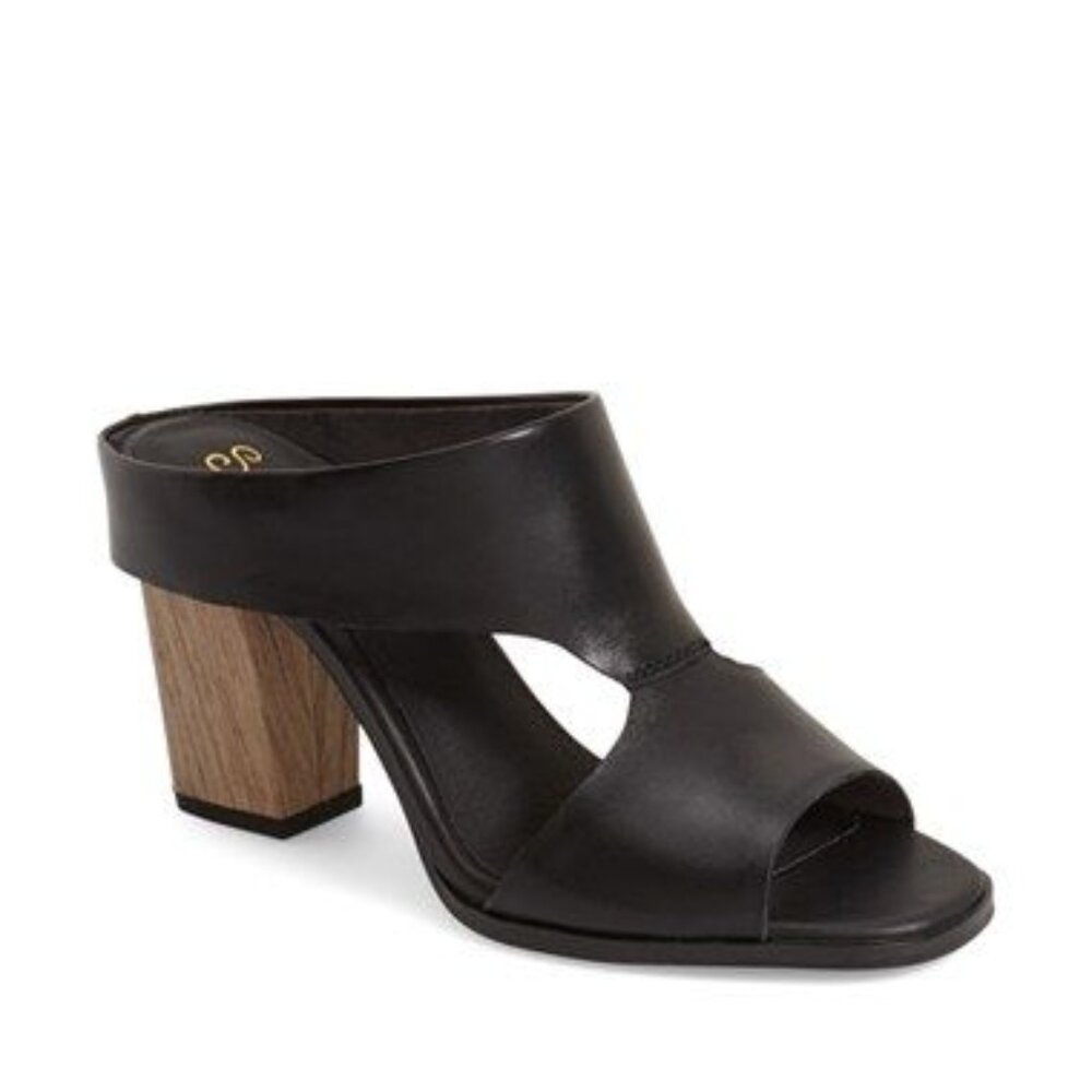 Seychelles Women's Black Detour Leather Block Heel Mules Sandals Size US 6.5